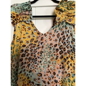 Jodifl Multi /Animal Print Ruffled Shoulder Straps Side Slits‎ Maxi Dress Med